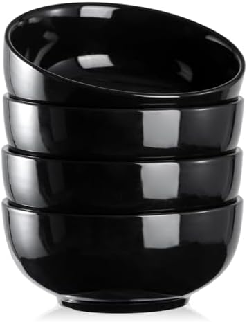 DOWAN 22 OZ Ceramic Soup Bowls & Cereal Bowls - 6" Classic Bowls Set of 4 for Soup, Cereal, Oatmeal, Fruit, Rice - Dishwasher & Microwave Safe (Black)