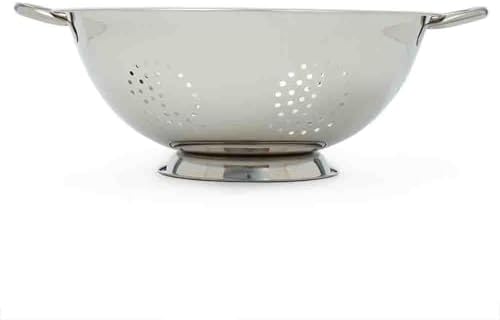 Metal Colander with Stainless Steel Finish by Home Basics, 7 QT | Large Colander | with Easy-Grip Handles | Strainers and Colanders Perfect for Pasta and Veggies