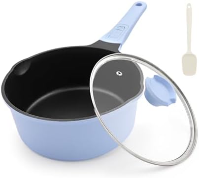 1.5 Qt Nonstick Sauce Pan with Lid, Small Sauce Pot with Pour Spout, Blue