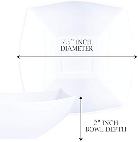 PLASTICPRO Disposable 32 ounce Square Serving Bowls, Party Snack or Salad Bowl, Medium Plastic Elegant White Pack of 8