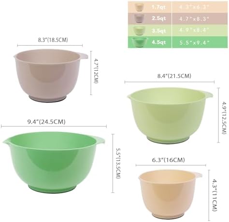 BoxedHome Classic Mixing Bowls Set of 4, BPA Free Plastic, Microwave Safe