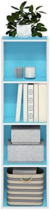 Furinno PASIR Book Shelf, 4-Tier Modern Bookshelf, Open Shelves Bookcase 9 x 12 x 42, Easy Assembly, for Living Room, Bedroom, Home Office, Light Blue/White