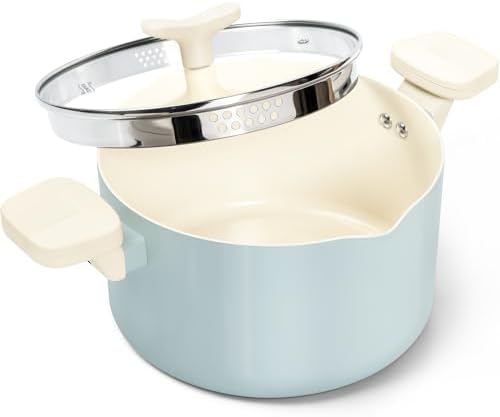 MICHELANGELO 6 Qt Ceramic Nonstick Pasta Pot with Strainer Lid, Soft Aqua