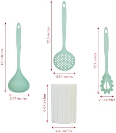 Glad Kitchen Utensils Set, 8pcs - Nonstick Cooking Tools with Utensil Holder - Nylon Spoon, Ladle, Skimmer, Spaghetti Server, and Turner Spatula Set - Dishwasher Safe, Teal Green