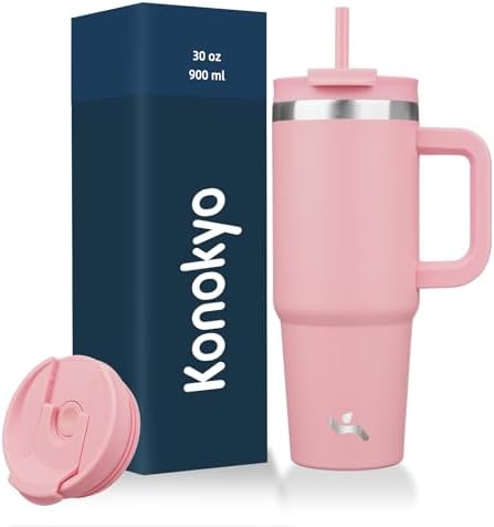 Konokyo 30 oz Insulated Tumbler Water Bottle with Handle, Straw Lid