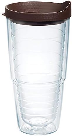 Tervis Clear & Colorful Lidded Made in USA Double Walled Insulated Tumbler Travel Cup Keeps Drinks Cold & Hot, 24oz, Brown Lid