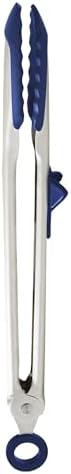 Tovolo Tip Top Tongs, Easy-Grip Kitchen Tongs for Cooking With Silicone Tips, Easy Locking Mechanism, Cooking Utensil With Resting Foot, Heat-Resistant & BPA-Free Silicone Tips, Deep Indigo