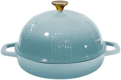 Flavehc Cast Iron Bread Oven With Cloche Lid for Baking - Blue Enameled Dutch Oven With Dome Lid for Sourdough - 5 qt