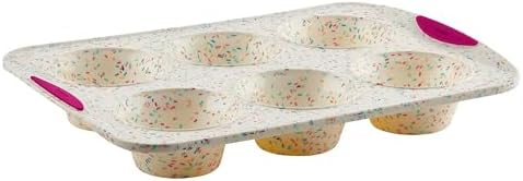 Trudeau Structure White Confetti 6-Cup Jumbo Muffin Pan – Premium Steel-Reinforced Silicone Bakeware, Nonstick BPA-Free Cupcake & Muffin Mold – Oven, Freezer & Dishwasher Safe