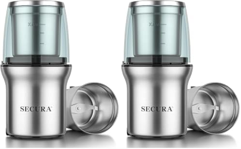 Secura Electric Coffee and Spice Grinder, 1 Removable Bowls, Stainless (Pack of 2)