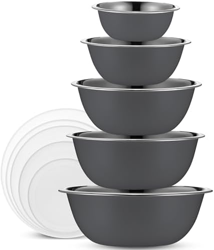10-Piece Stainless Steel Mixing Bowl Set with Lids for Food Prep & Storage