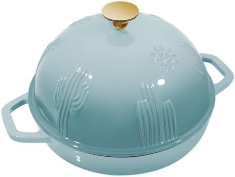 Flavehc Cast Iron Bread Oven With Cloche Lid for Baking - Blue Enameled Dutch Oven With Dome Lid for Sourdough - 5 qt