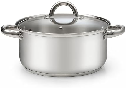 Cook N Home Basics 5.5 Quart Stainless Steel Stock Pot with Lid, Cooking Pot for Pasta, Soup, Sturdy Handle, Stockpot with Even Heating, Oven & Dishwasher Safe, Cookware for Canning, Boiling, Simmer