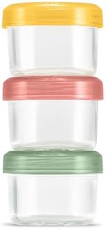 Ello Color Lock 4oz Glass Condiment Containers with Lids, 3 Pack, Desert