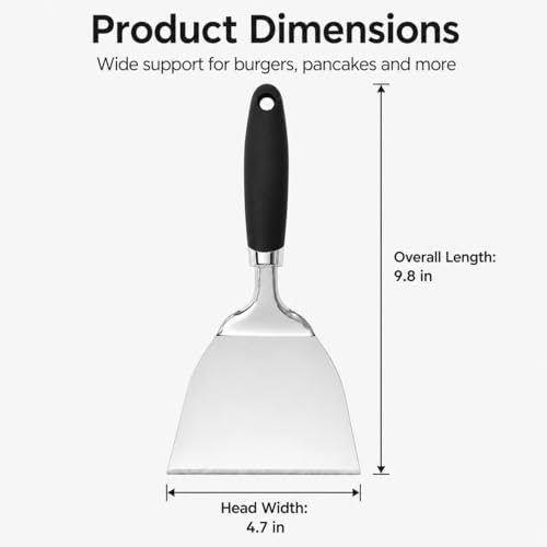 9.8 Inch Wide Turner Spatula, 304 Stainless Steel for Grills, Black