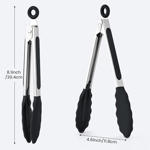 6PCS 7-Inch Silicone Tongs Set, Stainless Steel Tongs with Silicone Tips