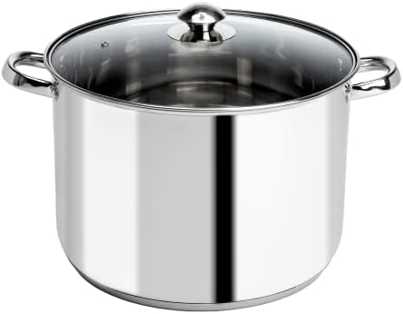 Ecolution Pure Intentions Stock Pot - Features Tempered Glass Lid, Stay-Cool Handles, and Encapsulated Bottom - Oven Safe - Curbside Recyclable Stainless Steel - 12 Quarts