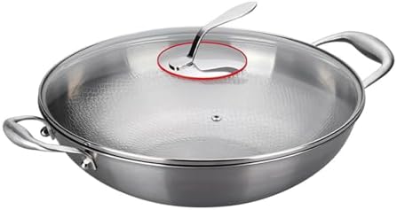 12.6 Inch Titanium Hammered Wok with Double Handles, Frying Pans Nonstick, Non-Stick Wok, Scratch-Resistant Non Stick Titanium Pans for Cooking,with lid 12.6in