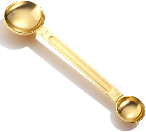 Double Sided Coffee Measuring Spoon, Stainless Steel Teaspoon Scoop 1 Tsp (5ml) and 1 Tbsp (15ml) Tablespoon Measuring Spoon, Dual-Measure Long-Handle Spoons for Kitchen Sugar Baking Precise Gold