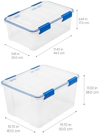 IRIS USA 4-Pack 26.5/44 Combo Qt Storage Bins with Gasket Lids, Clear/Blue