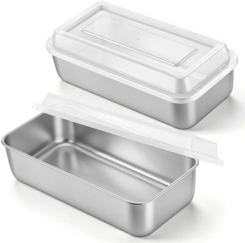 LIANYU 9 x 5 Inch Loaf Pan with Lid, Stainless Steel Bread Pan, Set of 2