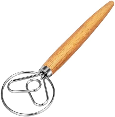 TEEVEA Danish Dough Whisk Wooden Handle Stainless Steel for Sourdough Bread