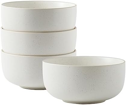 S&Q'S CERAMICS S&Q Ceramic Bowls for Kitchen, 36 Ounce, Large Capacity Cereal Bowls Set of 4, For Soup, Oatmeal, Breakfast, Microwave and Dishwasher Safe, Glazed Matte Off White…