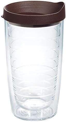 Tervis Clear & Colorful Lidded Made in USA Double Walled Insulated Tumbler Travel Cup Keeps Drinks Cold & Hot, 16oz, Brown Lid