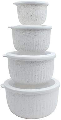 COOK WITH COLOR Prep Bowls with Lids- Wide and Deep Nesting Plastic Small Mixing Bowl Set with Lids, 8 Piece Set - Deep Bowls, Speckled White