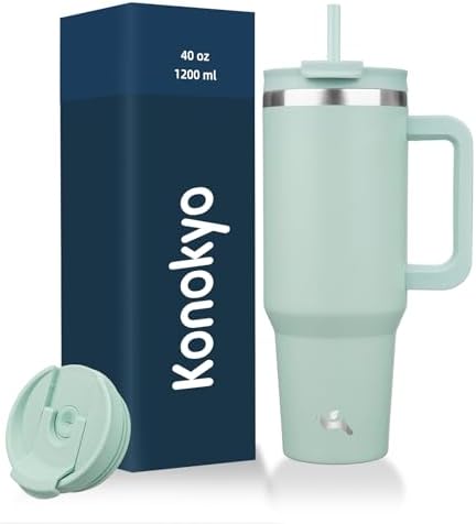 Konokyo 40 oz Insulated Tumbler Water Bottle with Handle, Straw Lid