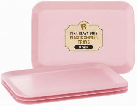 3 Pack Pink Plastic Serving Trays for Party - 8 x 11 Inch - Heavy Duty Pink Dessert Trays for Parties
