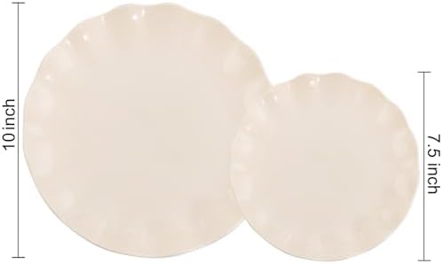 LIYH 24 Pcs Plastic Plates Reusable,Unbreakable Dinner Plates, Scalloped Plastic Plates, Dishwasher Safe,Ivory Plate Sets Perfect for Parties, Birthday, Picnics, BPA Free(12Guests)