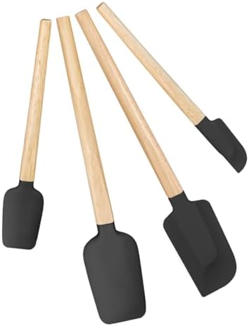 Silicone Spatula Set, Food Grade Rubber Spatula-4 Piece Nonstick Rubber Spatulas, Spoonula, Jar Scraper for Cooking, Baking, Mixing, Frosting - Heat Resistant Up to 600°F (4 Pcs Spatula Black)