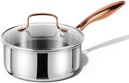 CAROTE 2Qt Stainless Steel Saucepan Set, Non-Toxic 3-Ply Stainless Steel Cookware Set with Lids, Small Kitchen Pots, Oven Safe, Compatible with Induction, Ceramic, Gas, Mothers Day Gifts