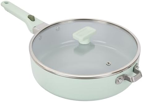 GoodCook Ceramic Deep Saute Pan Skillet with Removable Handle & Lid, Induction Compatible, Nonstick and Oven Safe, 4-Quart, Sage Green