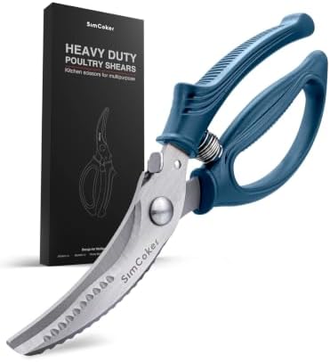 Poultry Shears, Heavy Duty Kitchen Shears With Anti-Slip Handle & Safety Lock, Poultry Scissors for Meat, Chicken, Bone,Turkey, Fish, Spring Loaded, Dishwasher Safe(Navy Blue)