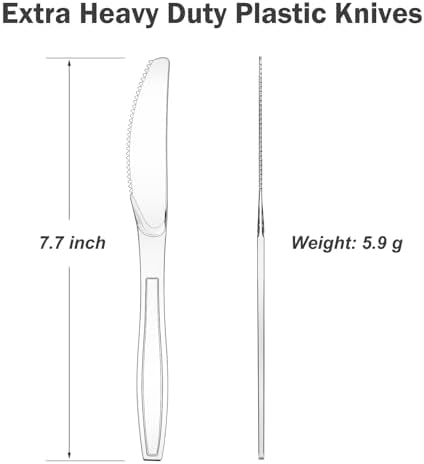 Dealusy 360 Count Extra Heavy Duty Clear Plastic Knives Disposable