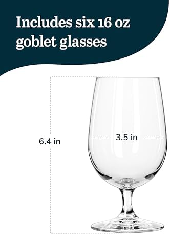Libbey Entertaining Essentials Stemmed Water Glasses, Clear Multi-Purpose Water Goblet Set of 6, Dishwasher Safe 16 oz Goblet Glasses for Parties