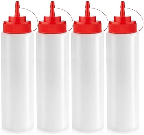 Norcalway 24 oz Large Condiment Squeeze Bottles for Sauces - Leak Proof - 4 Pack (XL)