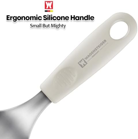 Short Stainless Steel Ladle 220mm (8.6”) – SUS304 Thick Deep Bowl Head with Soft-Grip Silicone Handle – Lightweight Mini Soup & Serving Spoon for Cooking – 5 Color Options (Ivory)
