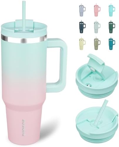 BJPKPK 40 oz Insulated Tumbler with Handle & Straw, Stainless Steel