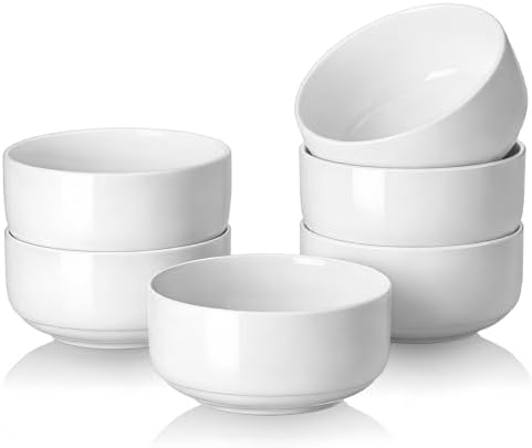 DOWAN White Ceramic Bowls Set of 6, 20 oz Ceramic Cereal Bowls, Everyday Cereal, Soup & Rice Bowls, Stackable Stoneware for Modern Kitchens, Dishwasher & Microwave Safe Bowl
