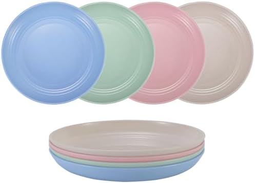 7 Inches Small Unbreakable Wheat Straw Plates - Reusable Plate Sets of 4 - Dishwasher & Microwave Safe - Perfect for Dinner Dishes - Healthy, BPA Free & Eco-Friendly (7 Inches)