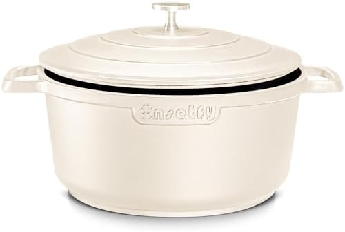 Large Dutch Oven Pot with Lid-7.5QT Cast Aluminum Oven Pot with Two Handles Lightweight for Bread Baking Braising and Roasting(Beige)