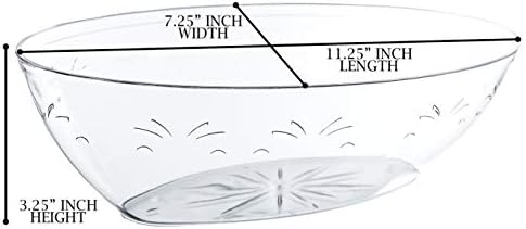 PLASTICPRO Disposable Oval Serving Bowls, Party Snack or Salad Bowl, 64-Ounce, Plastic Crystal Clear Pack of 8