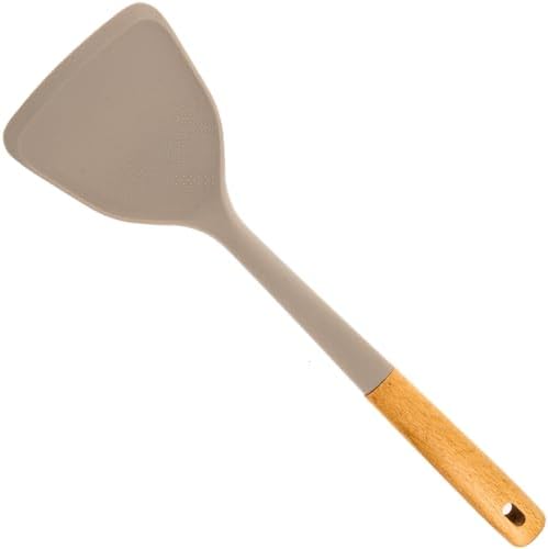 Beille 1pc Beech Wood and Silicone Spatula Kitchen Utensils Cooking Baking Supplies Home Essentials, Light Grey