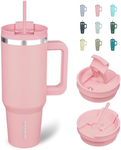 BJPKPK 40 oz Insulated Tumbler with Handle & Straw, Stainless Steel