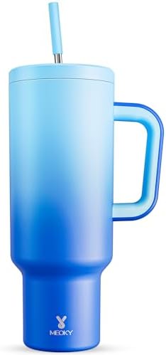 Meoky 50 oz Tumbler with Handle, Tumbler with Lid and Straw, Insulated Stainless Steel Travel Mug, 100% Leak-proof, Keeps Cold for 36 Hours or Hot for 12 Hours (Sky)