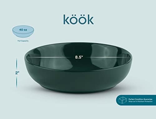 KooK Pasta Bowls, For Soups & Salads, Set of 4, 40 oz, Hunter Green
