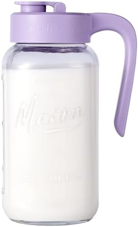 Mason Jar Pitcher, 64 oz (2 quart), Glass Pitcher with Lid
